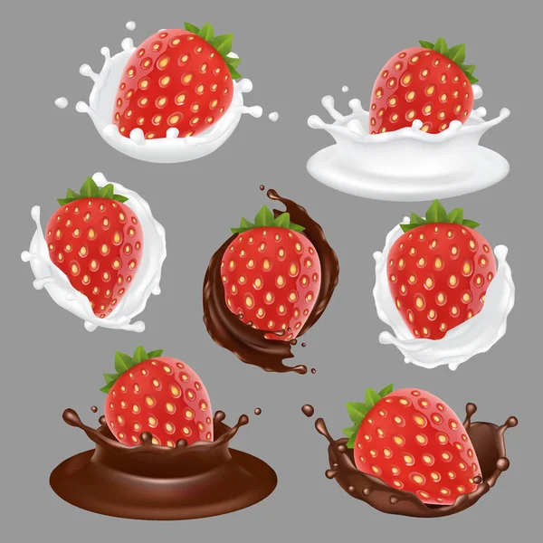 Vektor jordbær dessertikon innstilt – stockvektor