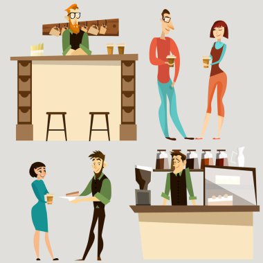 Vektör kahve bar insanlar Icon set