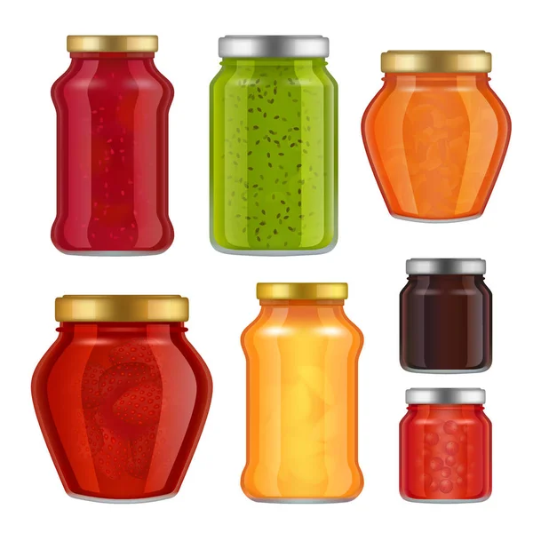 Vector realistic fruit jam jar icon set — Stock Vector