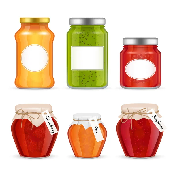 Vector realistische fruit jam pot pictogramserie — Stockvector