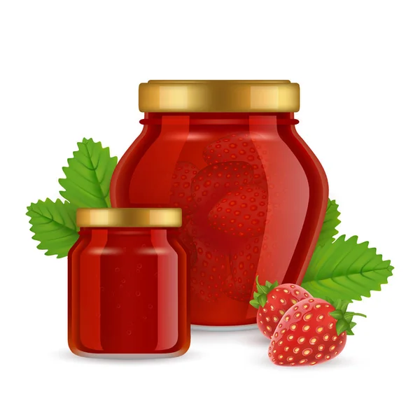 Strawberry jam vector realistic illustration — Stock Vector