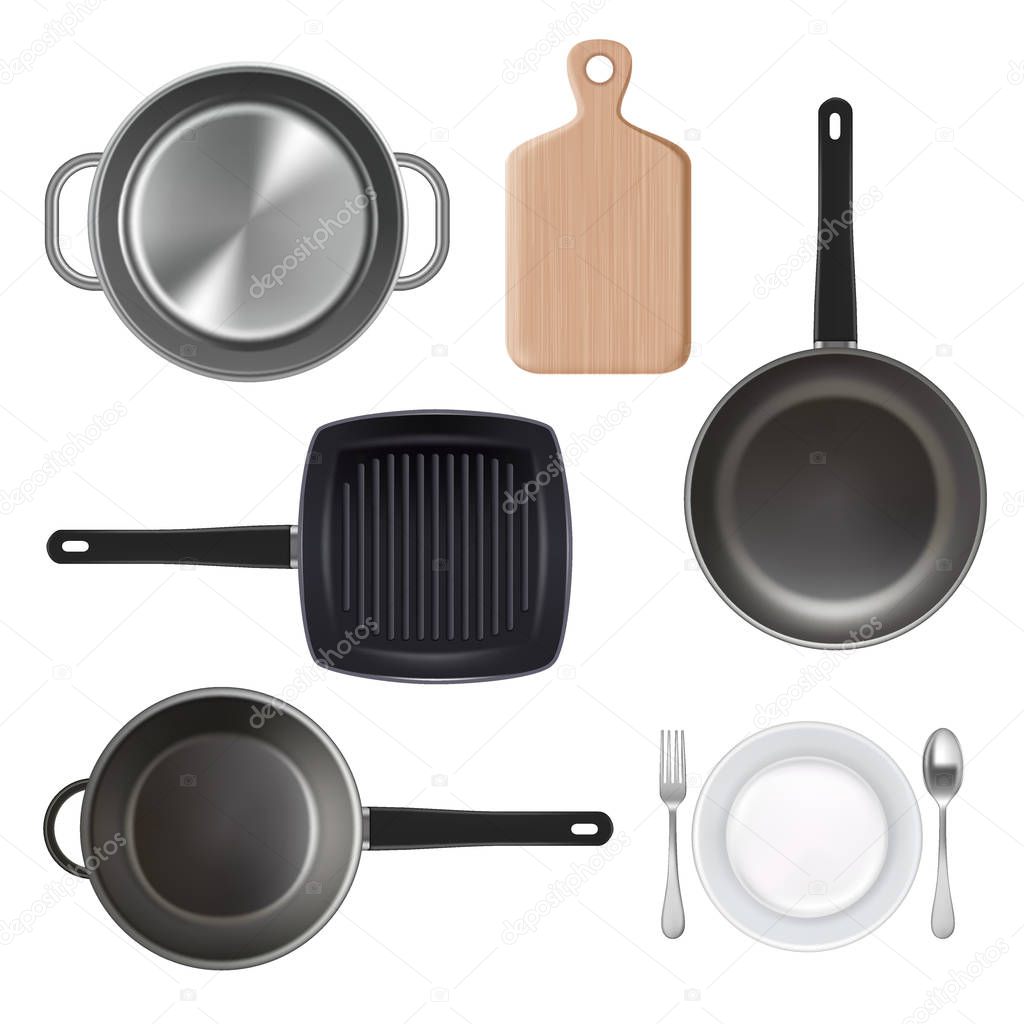 Kitchen utensils, top view vector illustration