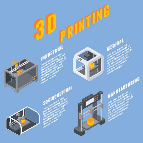 3D baskı uygulamaları kavramı vektör çizim