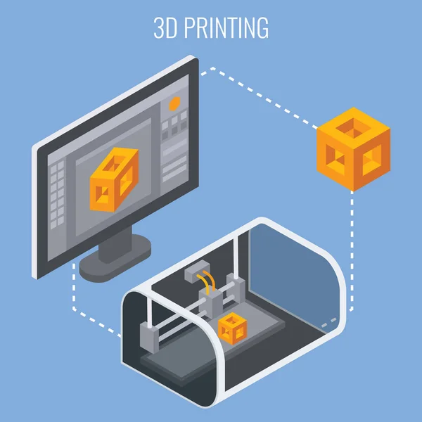 Illustrazione vettoriale del concetto di processo di stampa 3D — Vettoriale Stock