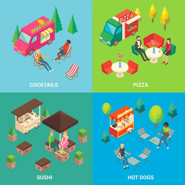 Vektör sokak gıda kavramı kare poster seti