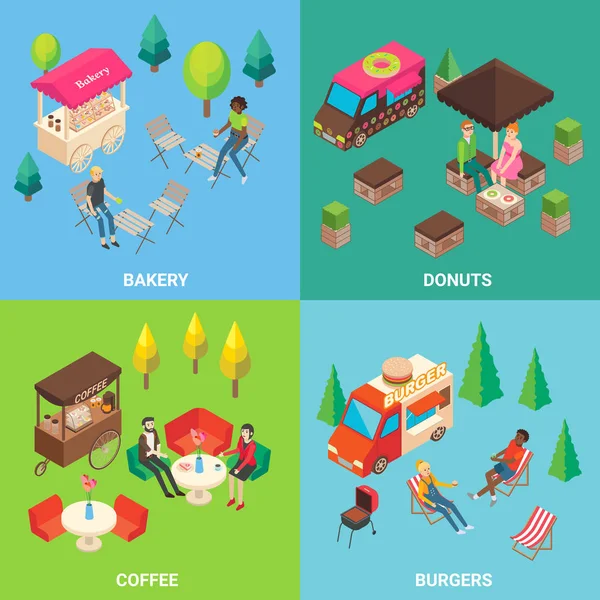 Vektör sokak gıda kavramı kare poster seti