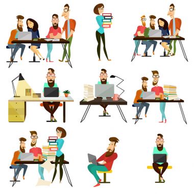 Vektör ofis takım çizgi film karakterleri Icons set