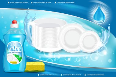 Bulaşık yıkama sıvı reklam vektör 3d çizim