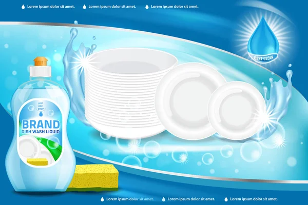Lavar louça produto líquido vetor ilustração 3d — Vetor de Stock