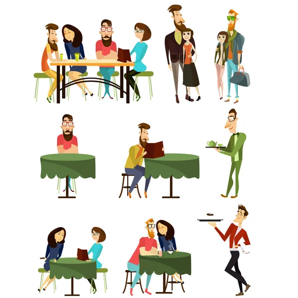 Vector cafe visitors flat icons set — Stock Vector