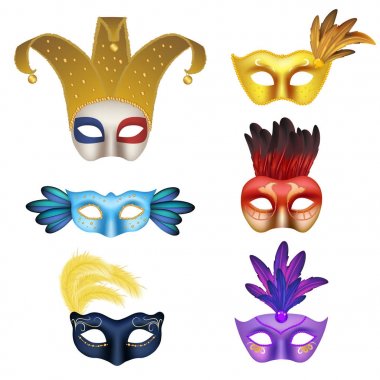 Vektör gerçekçi karnaval veya maskeli balo maskesi Icon set
