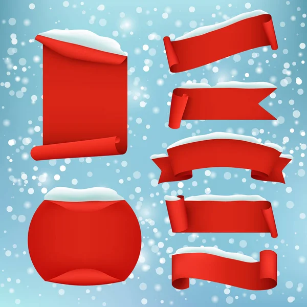 Set banner invernale realistico rosso vettoriale — Vettoriale Stock