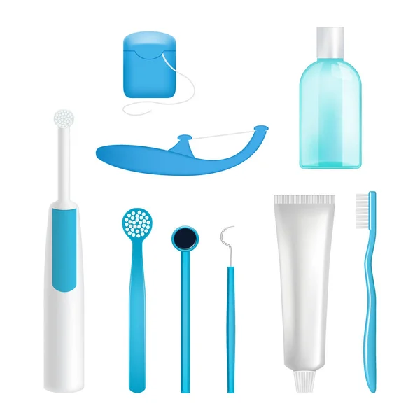 Ensemble d'outils de nettoyage dentaire vectoriel — Image vectorielle