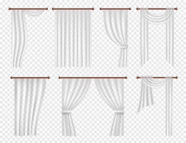 Ensemble de rideaux et rideaux de fenêtre blancs réalistes vectoriels . — Image vectorielle