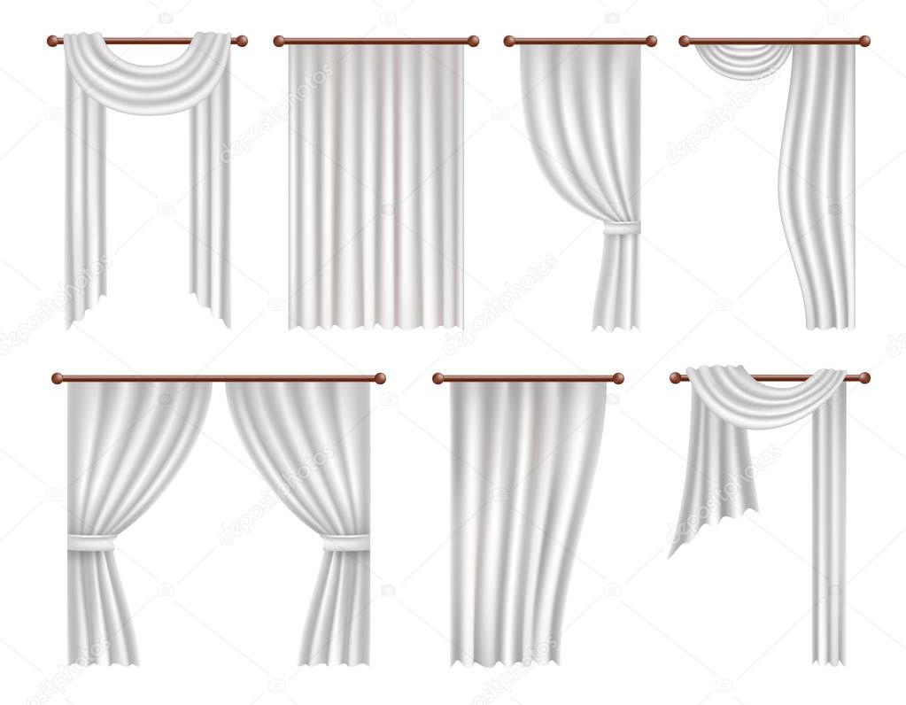 Vector realistic window curtains and drapes set