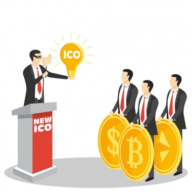 Yeni ICO veya kavramı vektör çizim sunan ilk madeni para