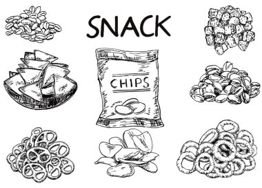 Vector ink hand drawn sketch style snack set clipart