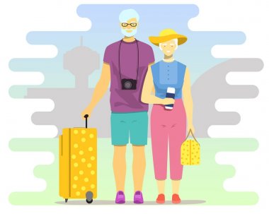 Aktif yaşlılar düz stil tasarlamak vektör