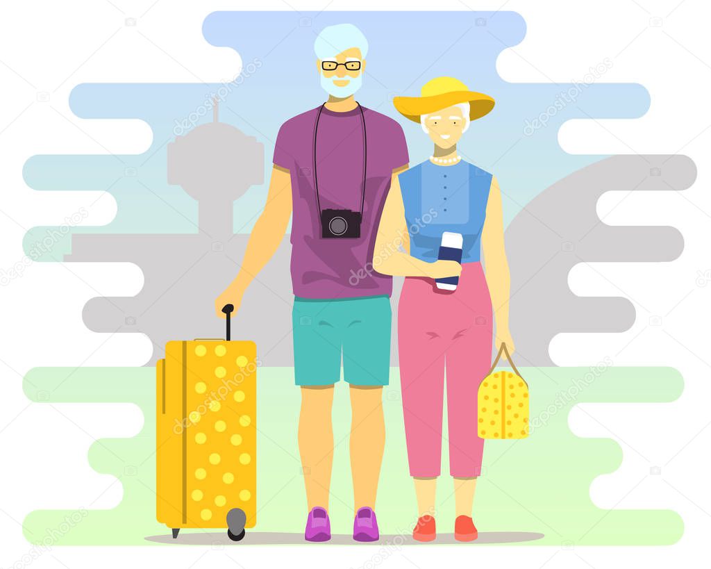 Active seniors vector flat style design illustration