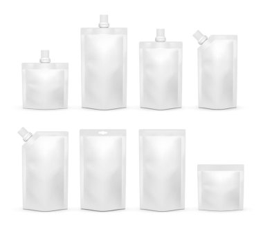 Vektör beyaz boş doypack gerçekçi şablon set