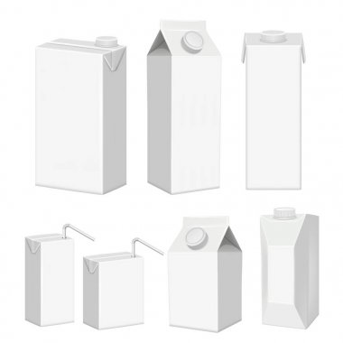 Vektör gerçekçi beyaz boş suyu karton paket şablon set