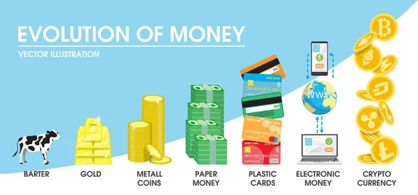 Evolución del concepto de dinero vector ilustración — Archivo Imágenes Vectoriales