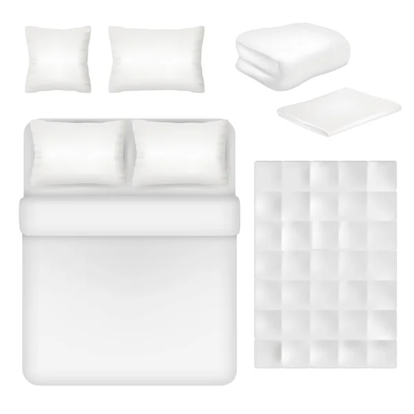 Vettore bianco bianco biancheria da letto modello realistico impostato — Vettoriale Stock