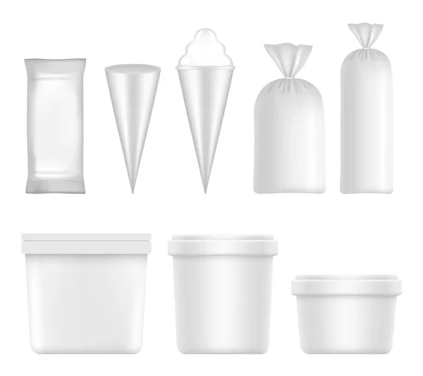 Conjunto de envases y envases de helado blanco vectorial — Vector de stock