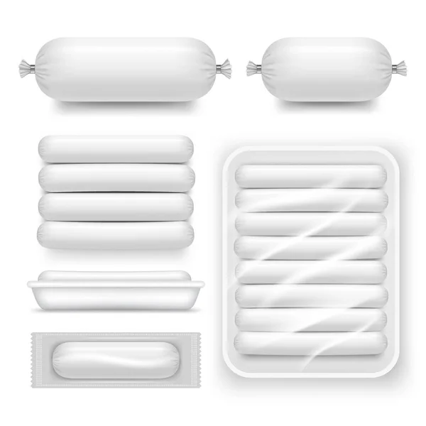 Set de paquete de salchicha blanca en blanco realista vectorial — Archivo Imágenes Vectoriales