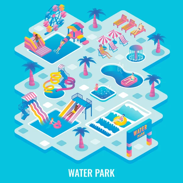 Concept parc aquatique vecteur plat isométrique illustration — Image vectorielle