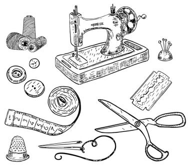 Stil dikiş takımı vektör mürekkep el çekilmiş