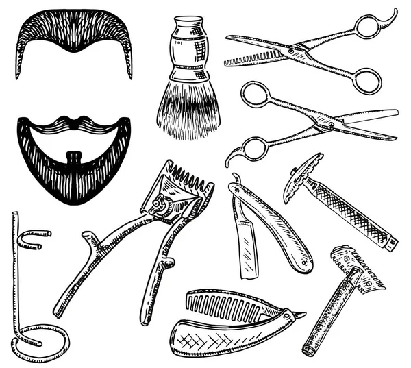 Set de barbería estilo dibujado a mano de tinta vectorial — Vector de stock