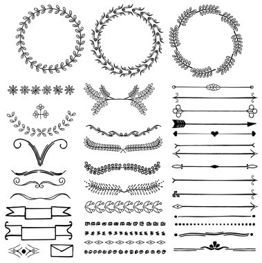 Elle çizilmiş Dekoratif simgeler vektör kümesi