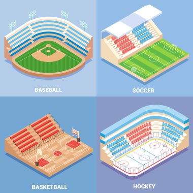 Spor Stadyumu vektör düz izometrik Icon set