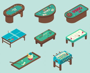 Masa oyunu vektör düz izometrik Icon set