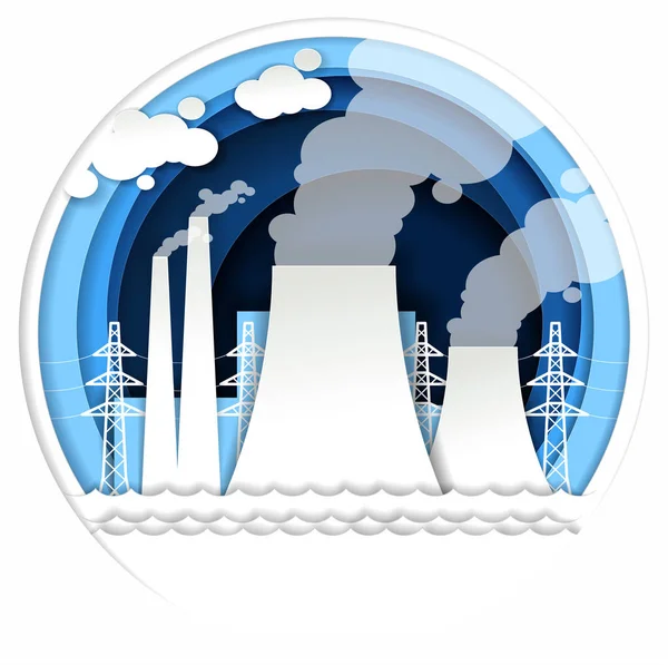 Векторная иллюстрация теплоэлектростанции в стиле бумажного искусства — стоковый вектор