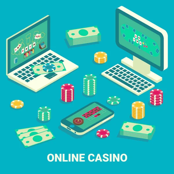 Online καζίνο έννοια διανυσματικά εικονογράφηση επίπεδη ισομετρική — Διανυσματικό Αρχείο