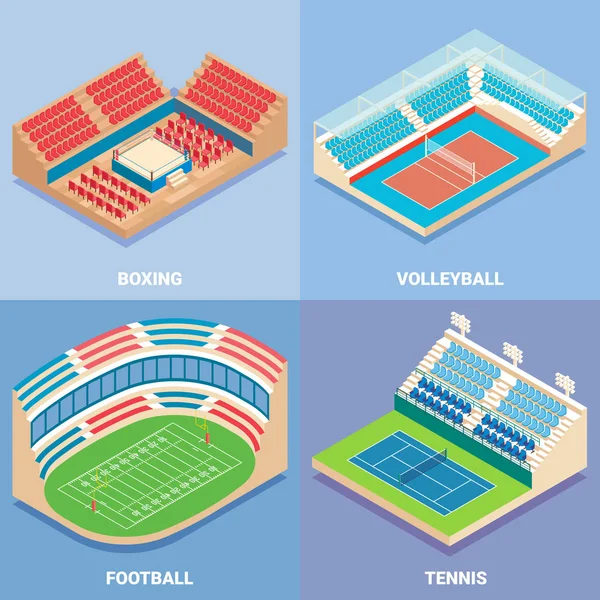 Deporte estadio vector isométrico plano icono conjunto — Archivo Imágenes Vectoriales