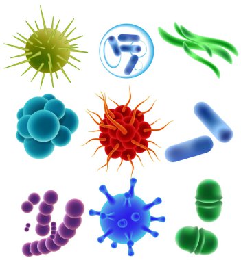 Virüs, bakteri ve mikropları simge seti, vektör gerçekçi çizim