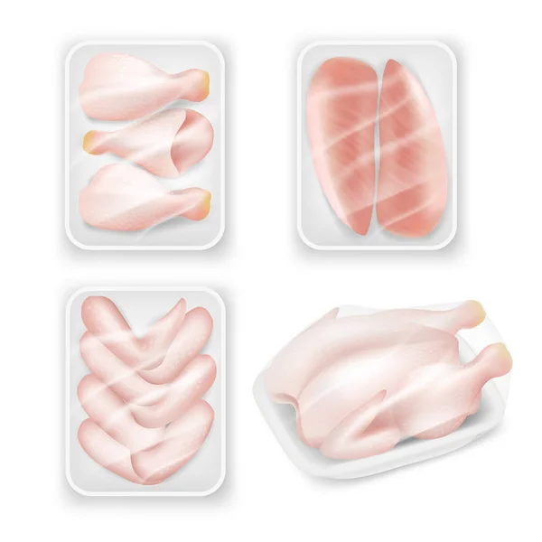 Verpackungsschablone für Hühnerfleisch Set, Vektor realistische Illustration — Stockvektor