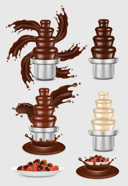 Conjunto de iconos de máquina de fuente de chocolate vector — Vector de stock