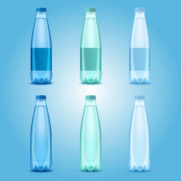Vector realista botellas de agua potable de plástico conjunto — Vector de stock