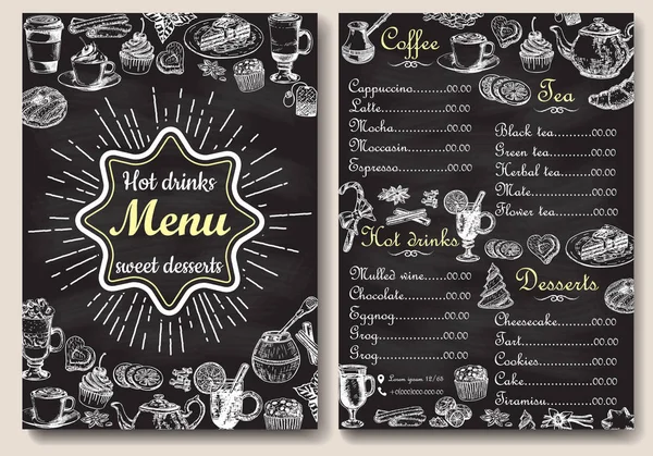Restaurant chalkboard menu design vector hand drawn illustration — Stock Vector