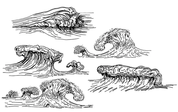 Векторне чорнило набір намальованих хвиль — стоковий вектор
