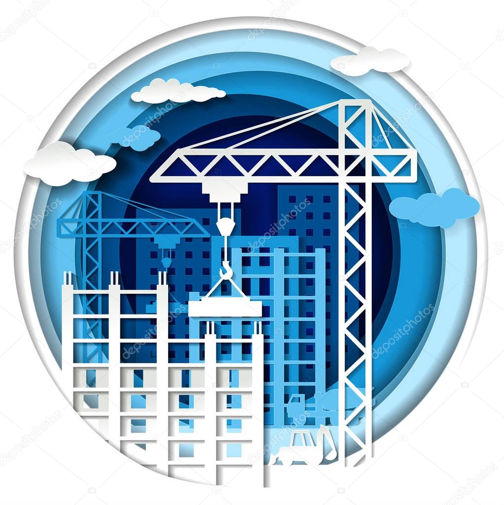 Building construction, vector illustration in paper art style