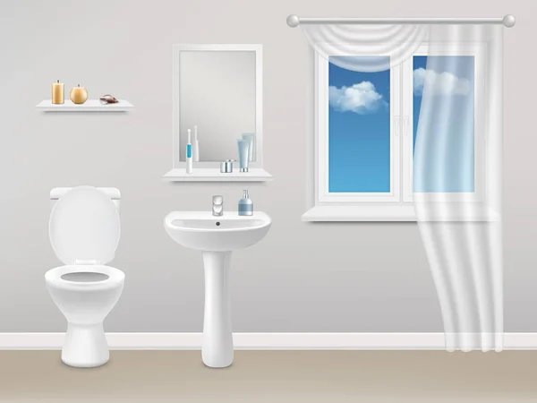 Cuarto de baño vector interior ilustración realista — Vector de stock