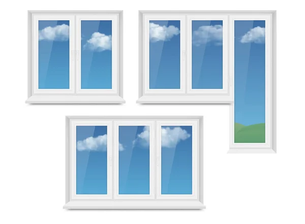 Vector realista conjunto de iconos de ventana de plástico blanco — Vector de stock