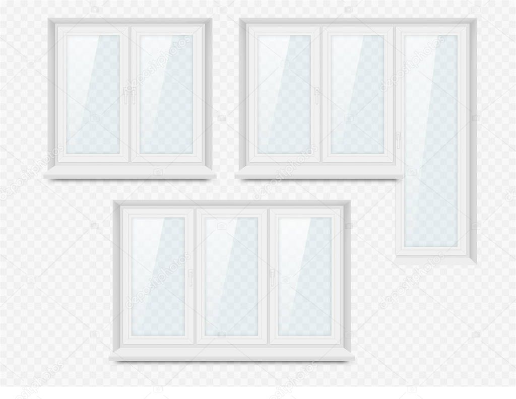 Vector realistic white plastic window icon set