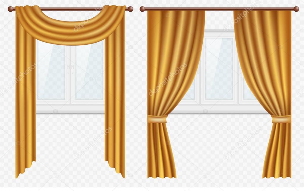 Vector realistic windows with curtains and drapes set