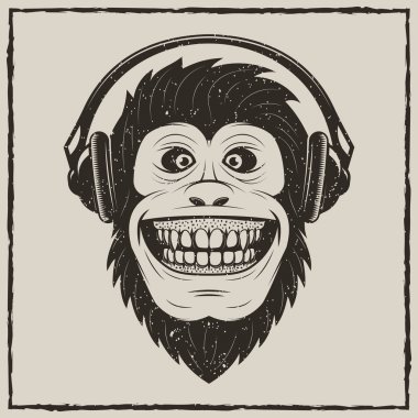 Müzik maymun vektör vintage grunge tasarım